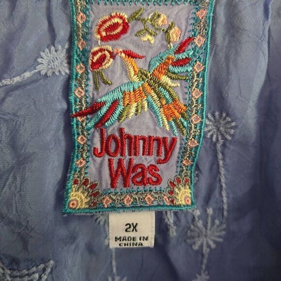 Johnny Was Celestin Neptune Blouse Top Womens SZ 2x Designer Cupra Rayon - Picture 6 of 9